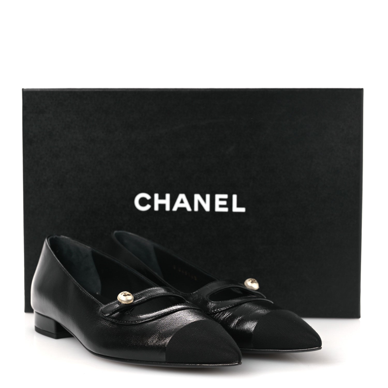 Chanel Shiny Lambskin Grosgrain Pearl Mary Jane Flats 37 Black 11 of 11