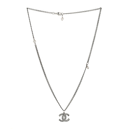 Chanel Ruthenium Crystal Pearl CC Pendant Necklace Silver 3 of 7