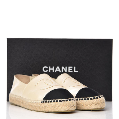 Chanel Metallic Calfskin Grosgrain CC Espadrilles 37 Ivory Black 11 of 11