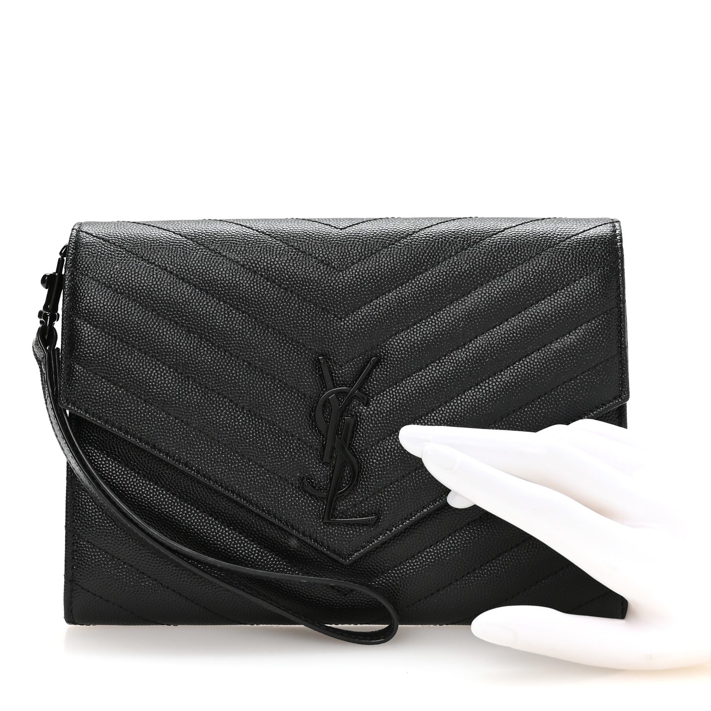 Grain De Poudre Matelasse Chevron Monogram Monochrome Envelope Clutch Black