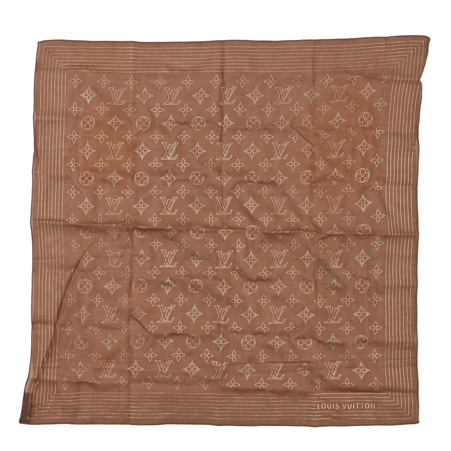 Louis Vuitton Cotton Monogram Square Scarf Brown 1 of 3