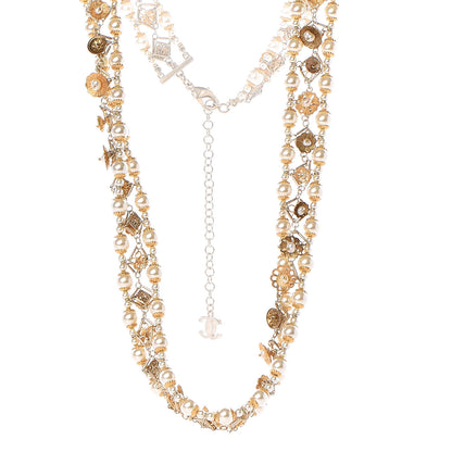 Chanel Pearl Bead Long CC Necklace Gold 1 of 3