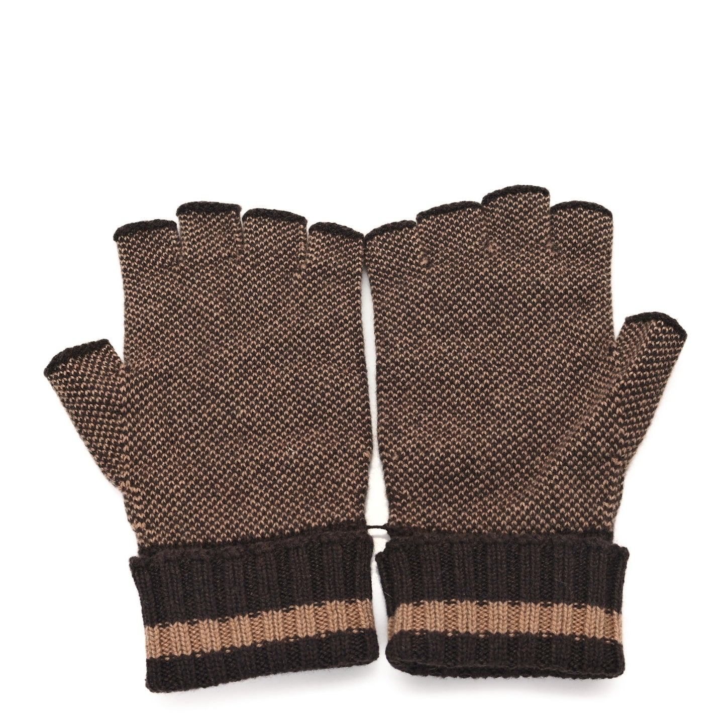 Cashmere GG Fingerless Gloves L Beige Dark Brown