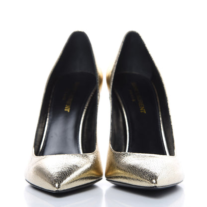 Saint Laurent Metallic Supercrack Goatskin Anja 105 Pumps 38.5 Platino 2 of 9