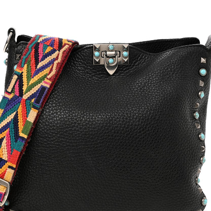 Valentino Garavani Pebbled Calfskin Tribal Small Guitar Strap Rockstud Rolling Flip-Lock Messenger Bag Black 7 of 10