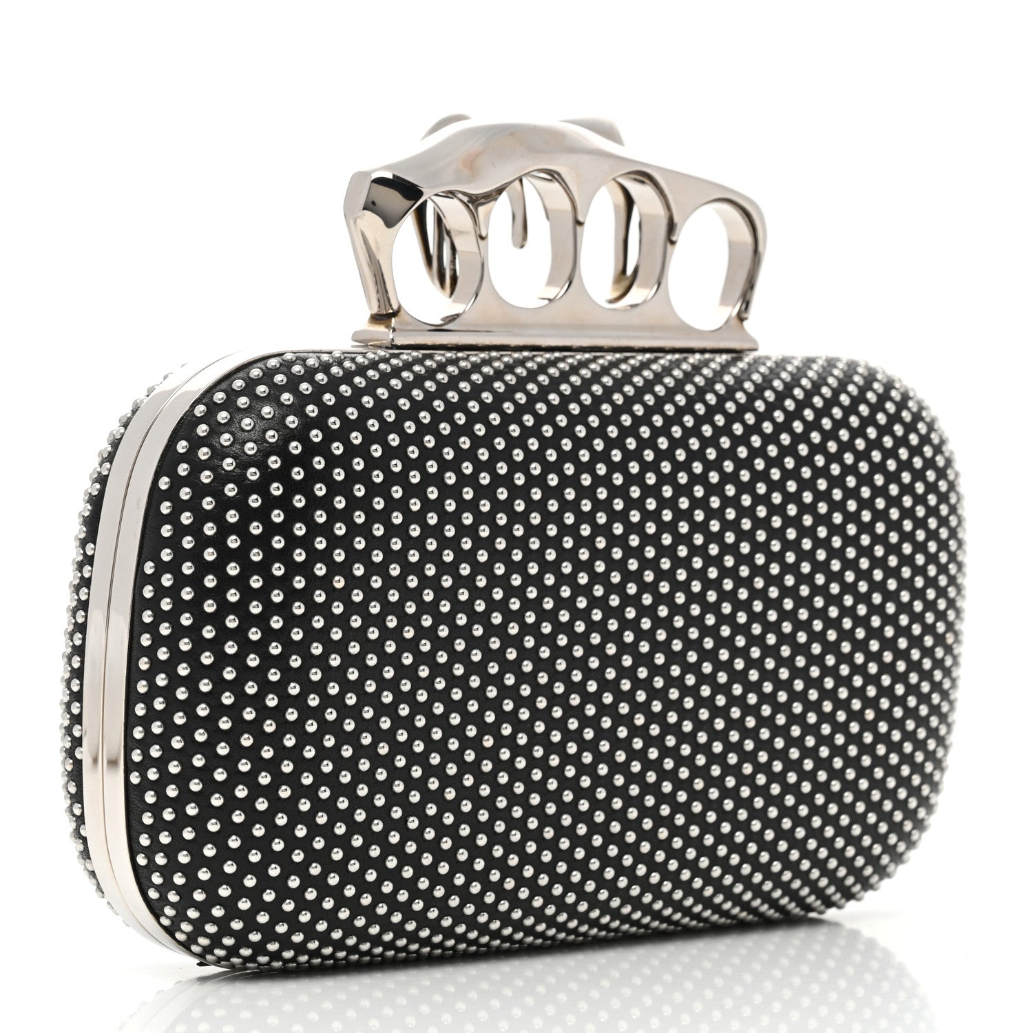 Alexander McQueen Calfskin Studded Skull Four Ring Knuckle Clutch Black 3 of 7