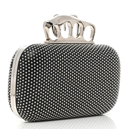 Alexander McQueen Calfskin Studded Skull Four Ring Knuckle Clutch Black 3 of 7