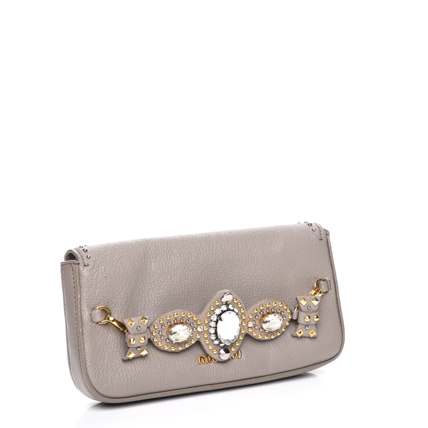 Goatskin Madras Swarovski Crystal Studded Pochette Clutch Argilla