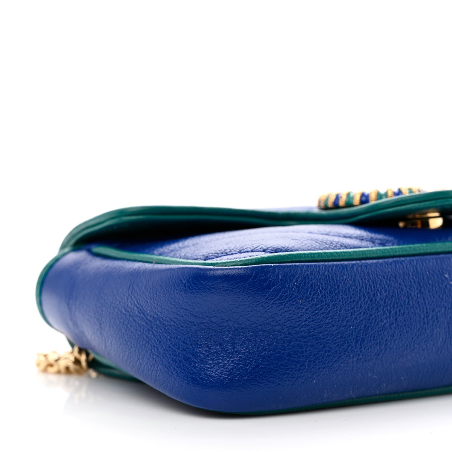 Gucci Azalea Calfskin Enamel Matelasse Diagonal Super Mini Torchon GG Marmont Shoulder Bag Imperial Blue Pavone 9 of 10