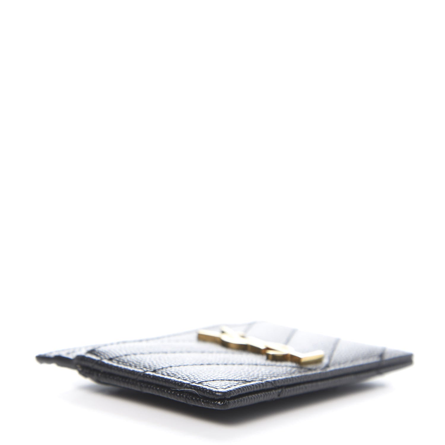 Saint Laurent Grain De Poudre Matelasse Chevron Monogram Credit Card Case Black 4 of 10