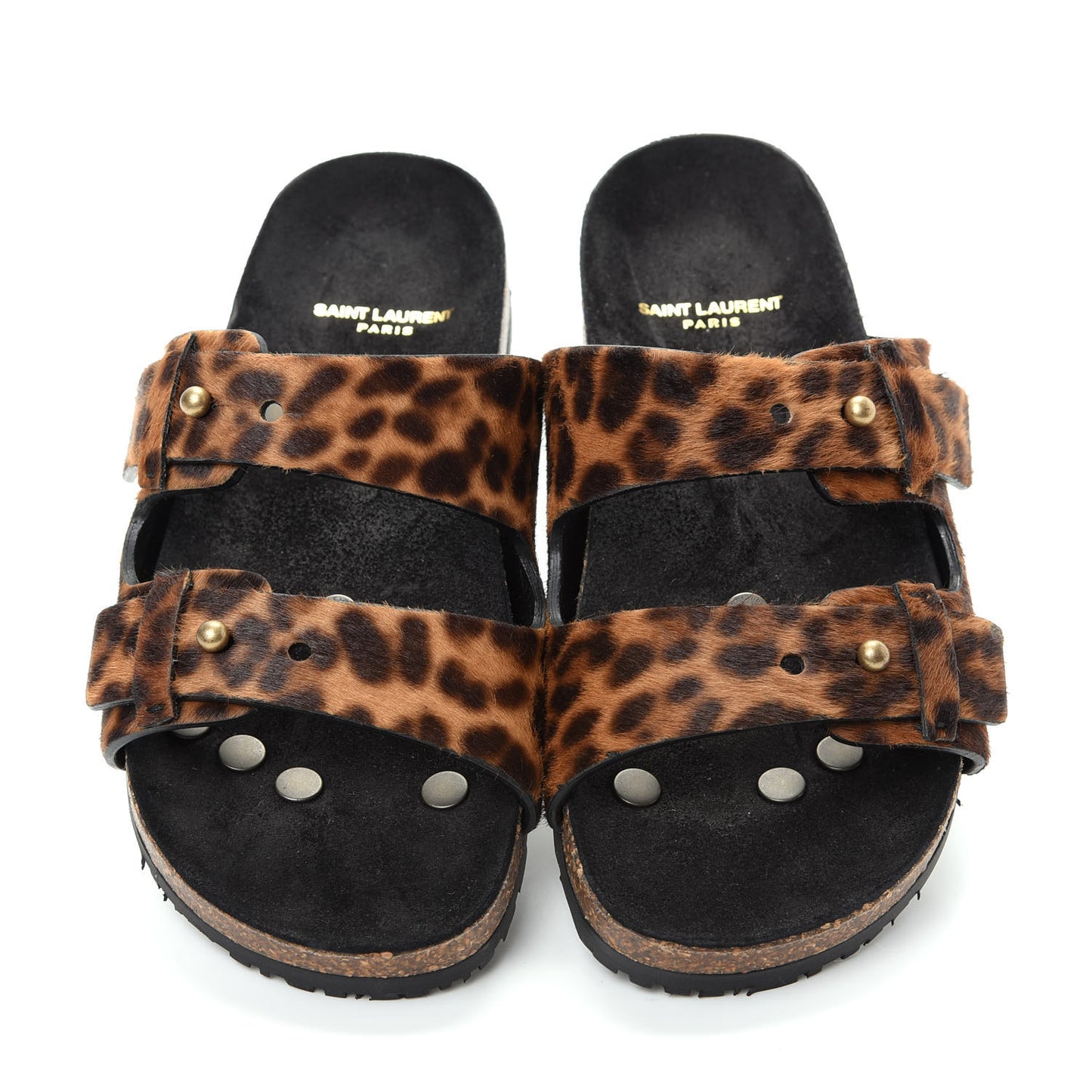Calf Hair Leopard Print Jimmy Slide Sandals 36.5 Brown