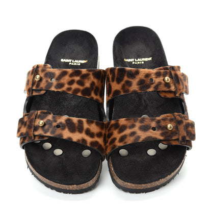 Saint Laurent Calf Hair Leopard Print Jimmy Slide Sandals 36.5 Brown 5 of 11