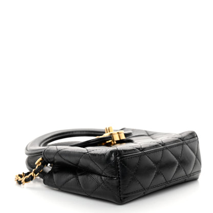 Chanel Shiny Aged Calfskin Quilted Mini Nano Kelly Shopper Black 4 of 11