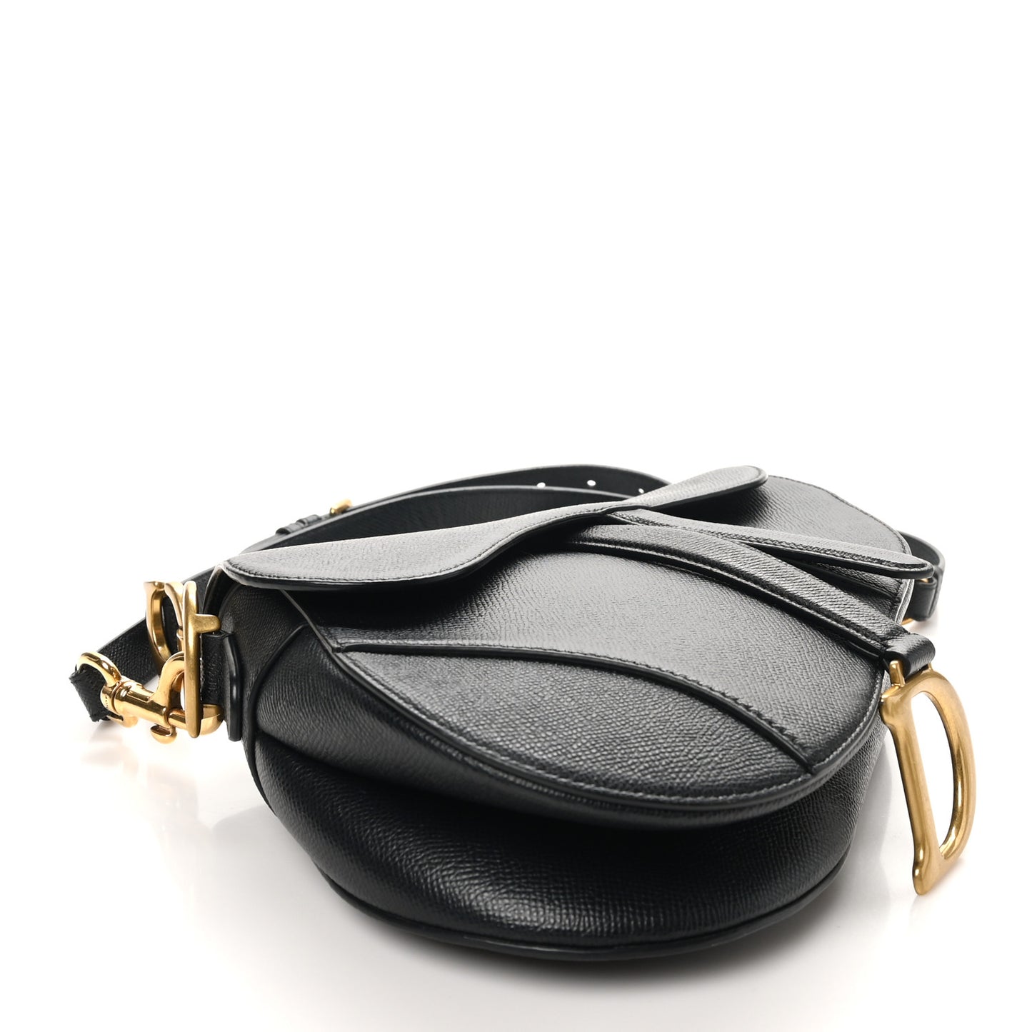 Grained Calfskin Saddle Bag With Strap Black