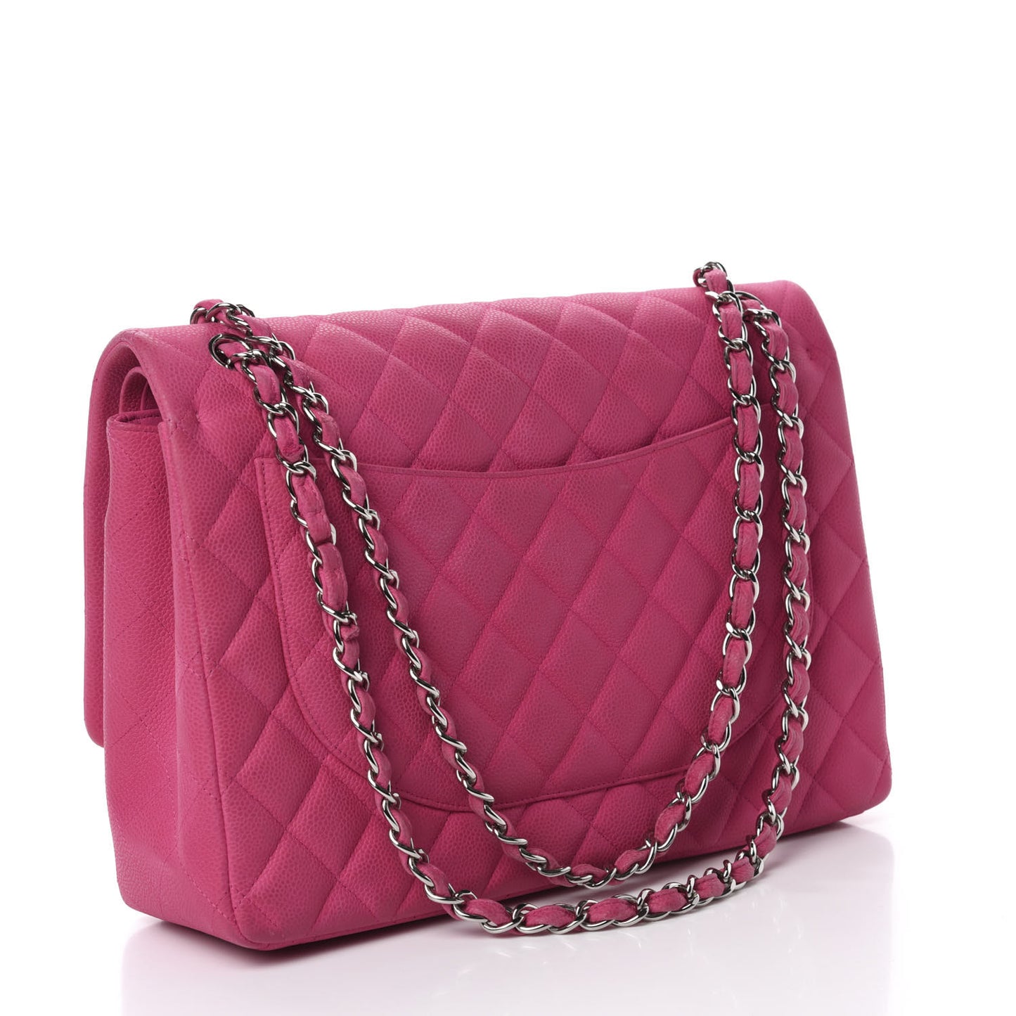 Iridescent Caviar Quilted Maxi Double Flap Hot Pink