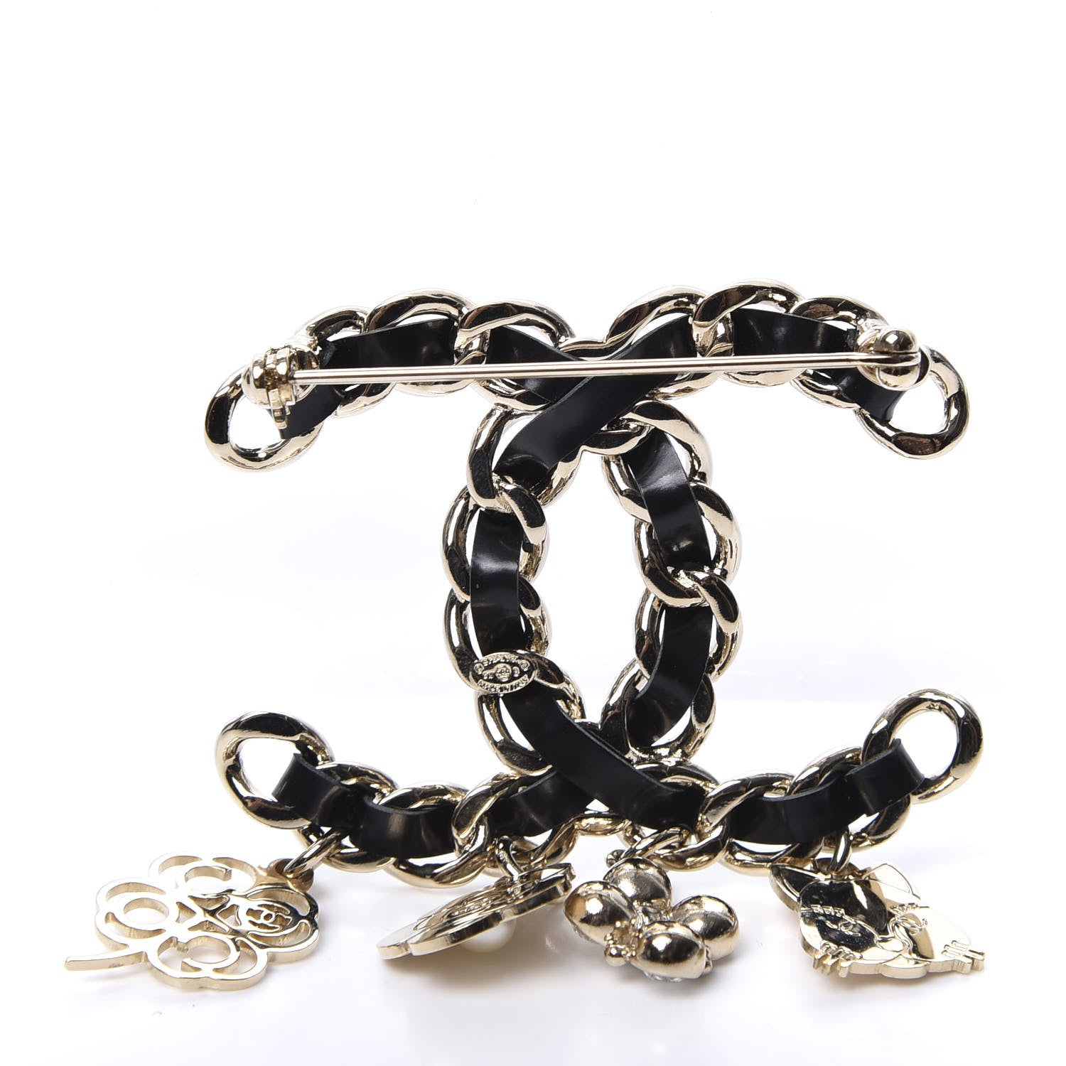 Chanel Lambskin Crystal Chain CC Charms Brooch Black Gold 2 of 3