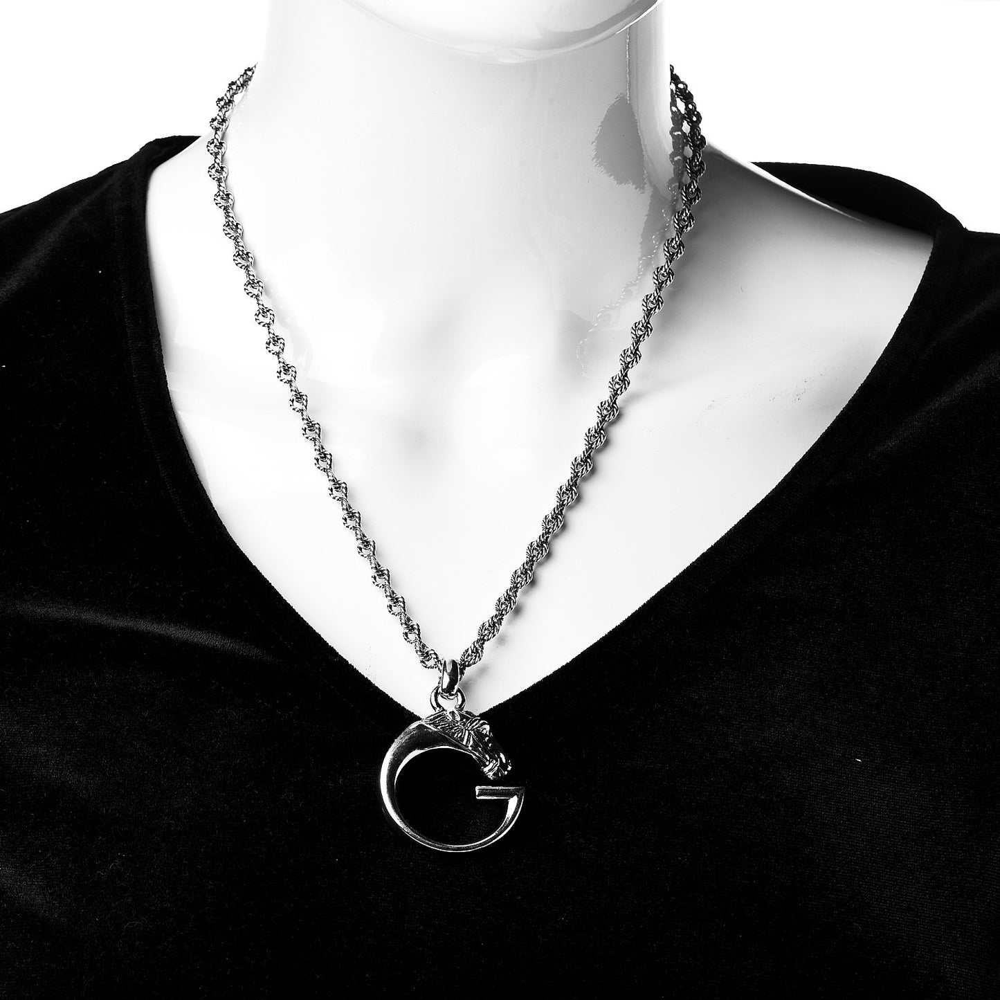 Sterling Silver G Horse Rope Pendant Necklace