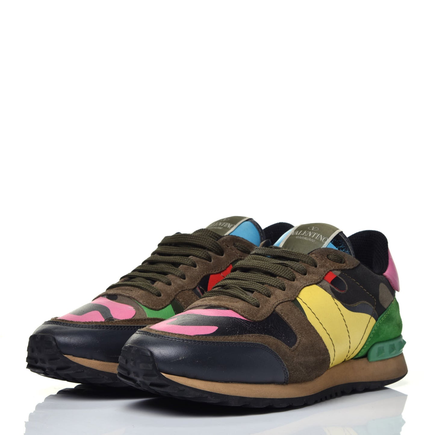 Nappa Suede Camouflage Womens Rockrunner Sneakers 39 Army Green Naples Yellow Ninphea