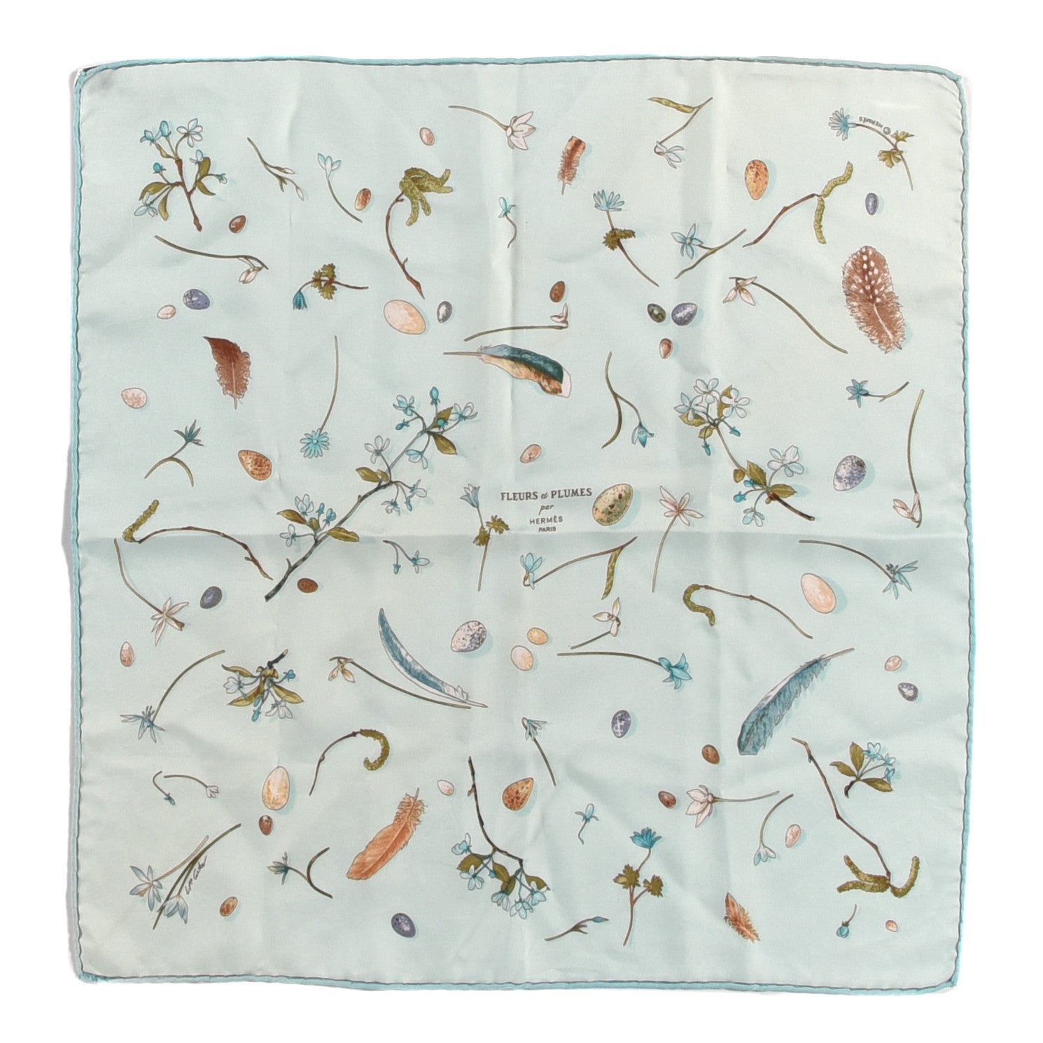 Hermes Silk Fleurs et Plumes Pocket Square Scarf 1 of 5