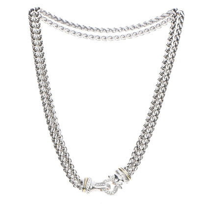 David Yurman Sterling Silver 18K Yellow Gold Diamond Double Wheat Buckle Necklace 3 of 6