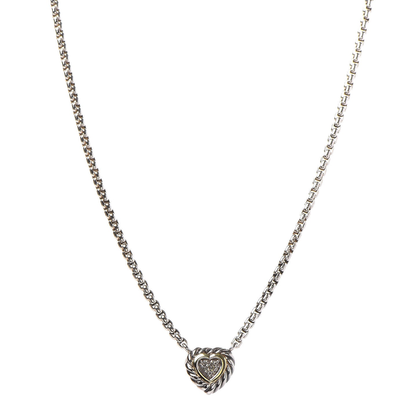 Sterling Silver 18K Yellow Gold Diamond Pave Cable Heart Pendant Necklace