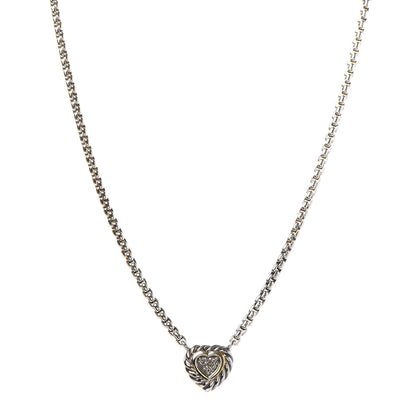 David Yurman Sterling Silver 18K Yellow Gold Diamond Pave Cable Heart Pendant Necklace 1 of 5