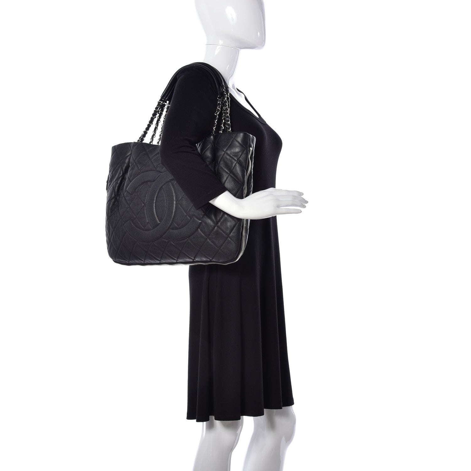 Chanel Caviar Expandable Zip Shoulder Bag Black 2 of 9