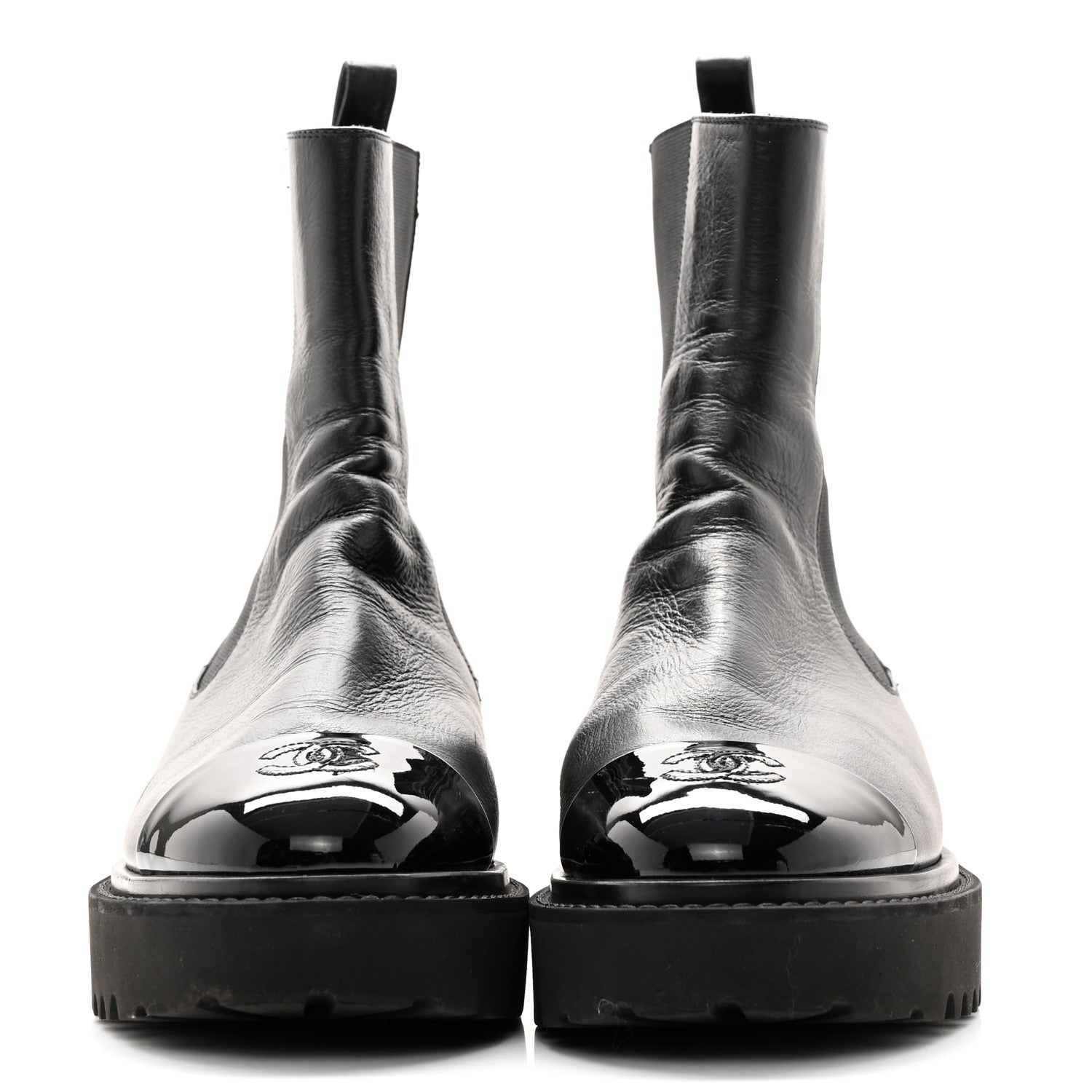 Chanel Crumpled Calfskin Patent Cap Toe Short Boots 39.5 Black 2 of 13