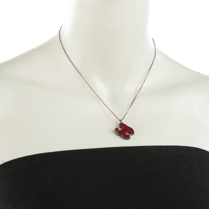 Chanel Acrylic CC Pendant Necklace Silver Black Red 2 of 4