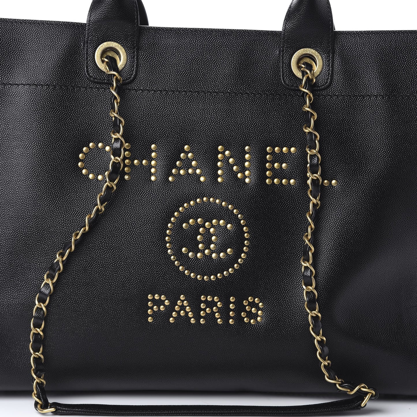 Caviar Medium Studded Deauville Tote Black