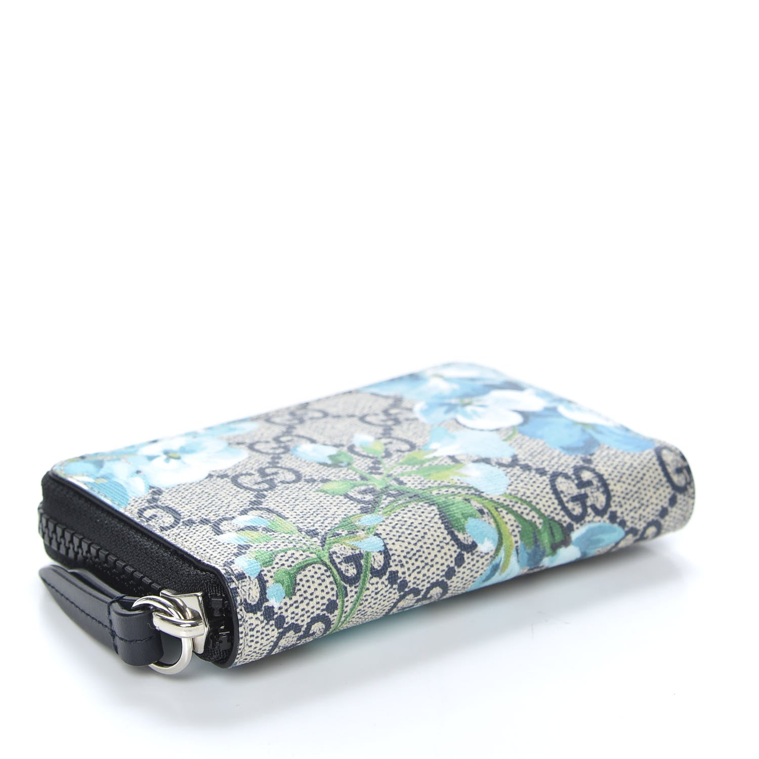 Gucci GG Supreme Monogram Blooms Zip Around Card Case Wallet Beige Blue Navy 4 of 9