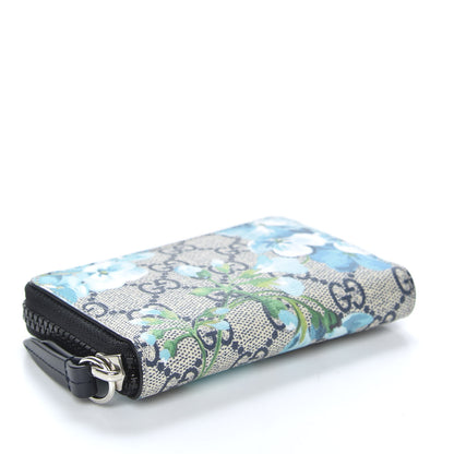 Gucci GG Supreme Monogram Blooms Zip Around Card Case Wallet Beige Blue Navy 4 of 9