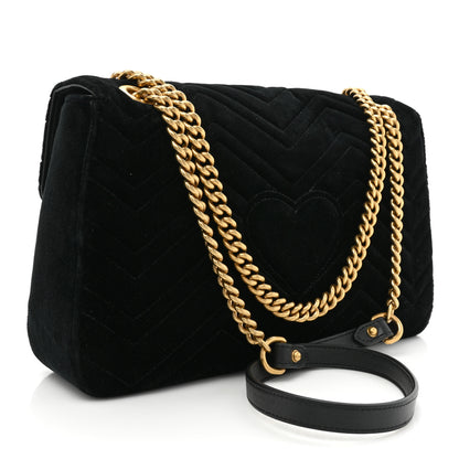 Gucci Velvet Matelasse Loved Embroidered Medium GG Marmont Shoulder Bag Black 3 of 9