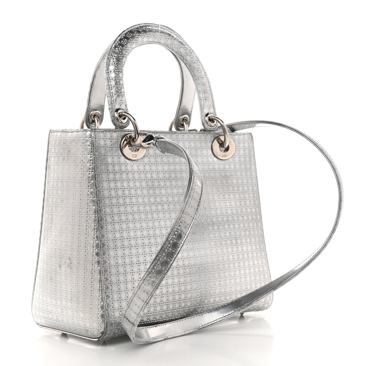 Christian Dior Metallic Patent Micro-Cannage Medium Lady Dior Silver 3 of 9