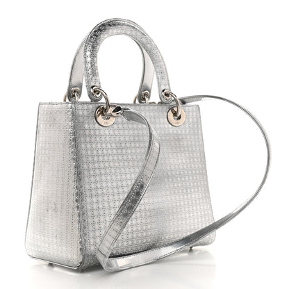 Christian Dior Metallic Patent Micro-Cannage Medium Lady Dior Silver 3 of 9