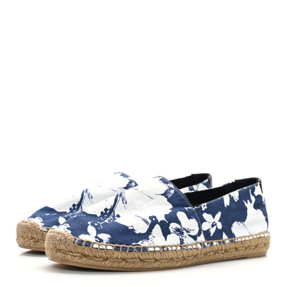 Saint Laurent Hawaiian Print Canvas Espadrilles 39 Bianco Blue Black 3 of 7