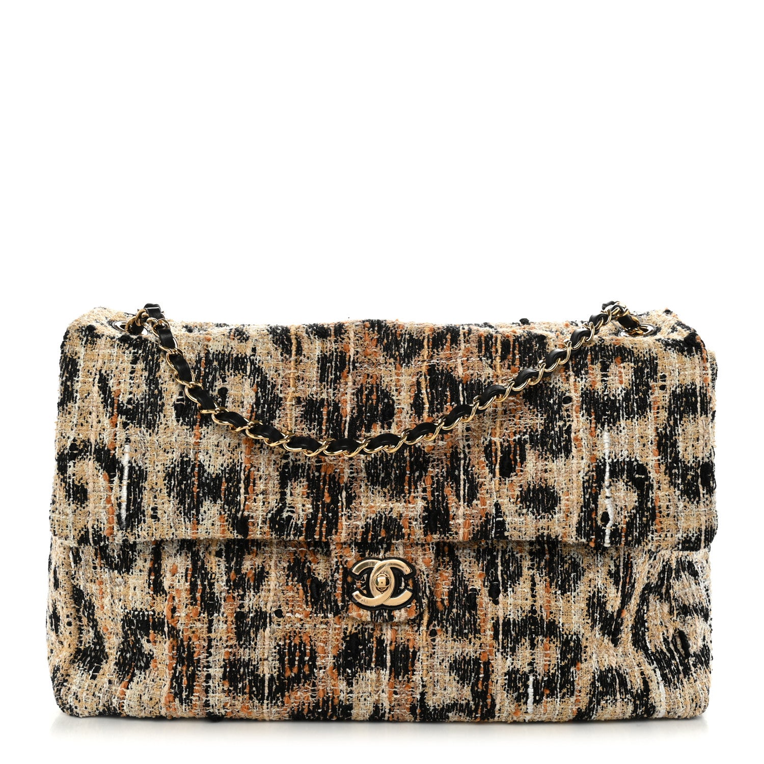 Chanel Tweed Mixed Fibers Leopard Print Souplissimo Maxi Flap Brown Black White 1 of 10