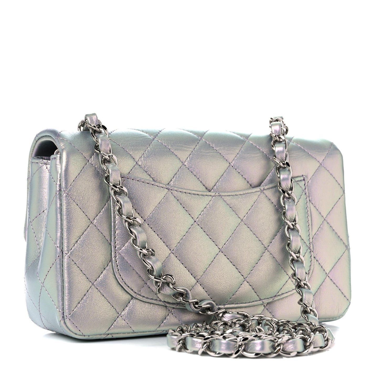 Iridescent Calfskin Quilted Mini Rectangular Flap Light Purple