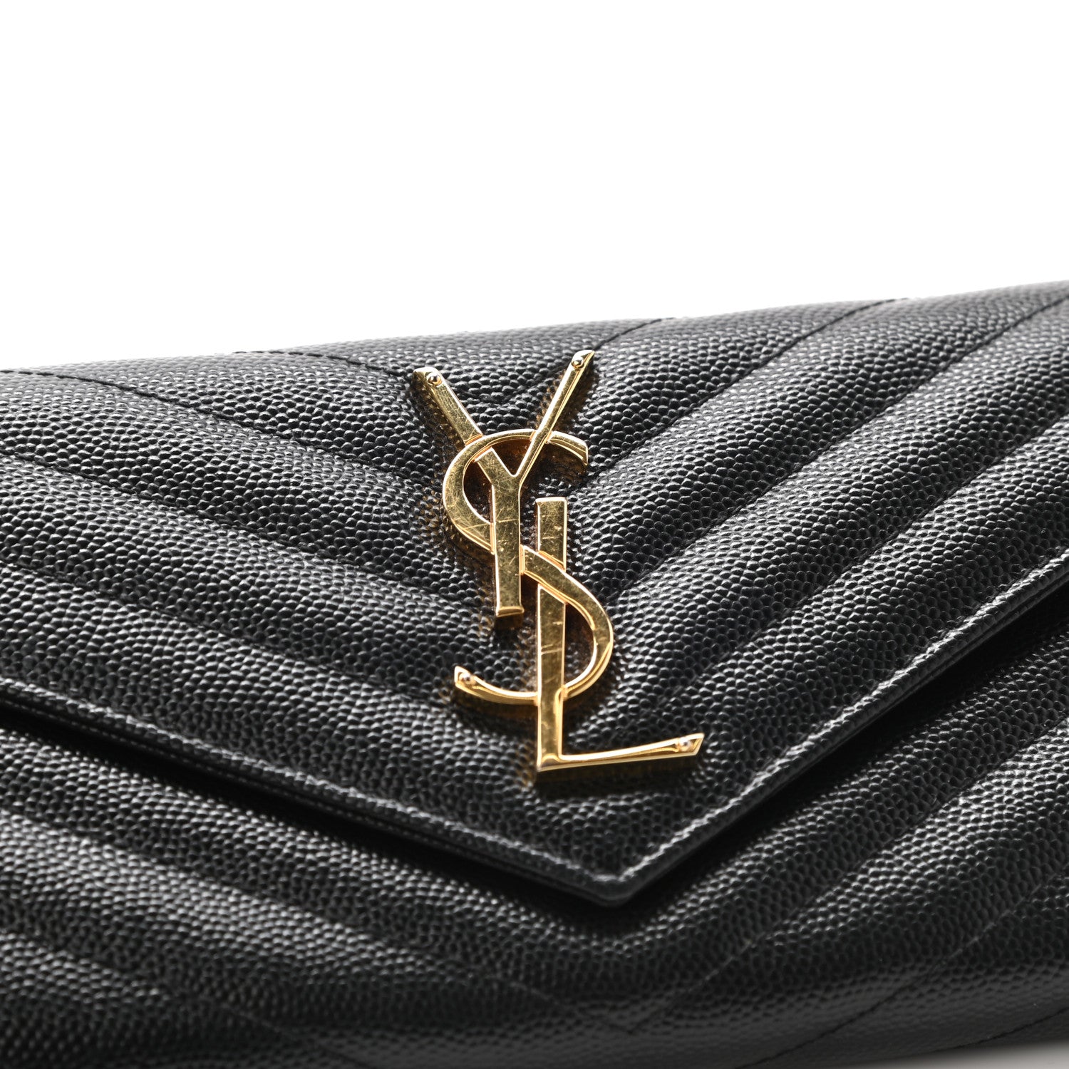 Saint Laurent Grain De Poudre Matelasse Chevron Monogram Flap Wallet Black 8 of 8