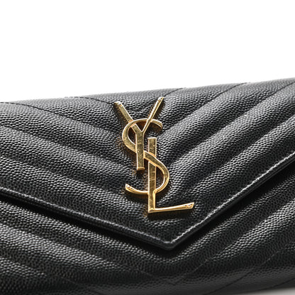 Saint Laurent Grain De Poudre Matelasse Chevron Monogram Flap Wallet Black 8 of 8