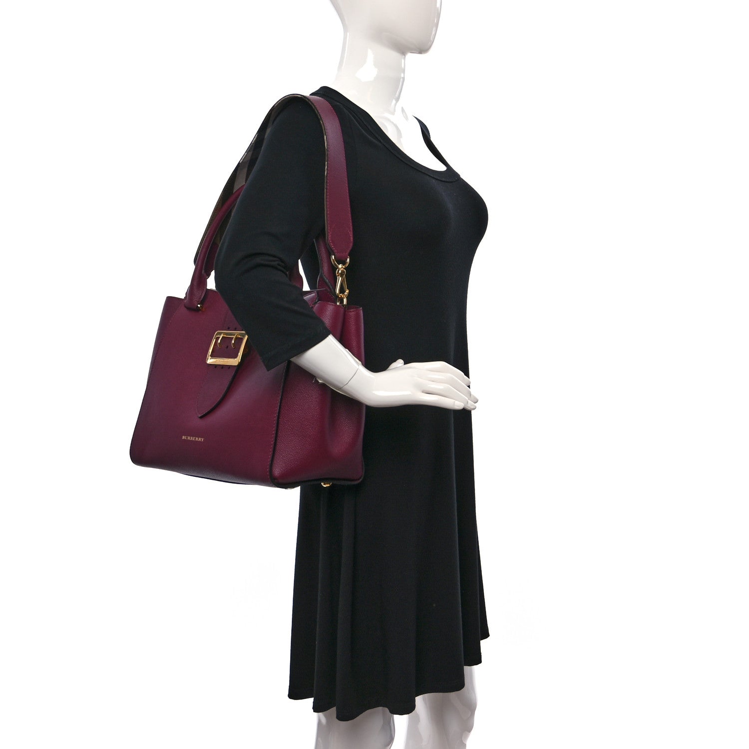 Burberry Soft Grain Medium Buckle Tote Dark Plum 2 of 8
