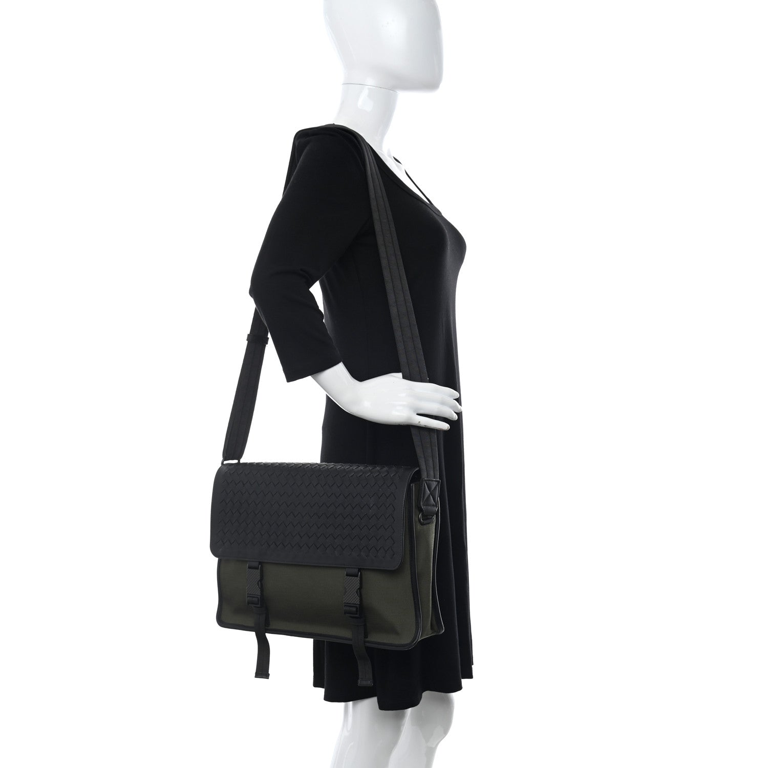 Bottega Veneta Canvas Calfskin Intrecciato Messenger 2 of 9