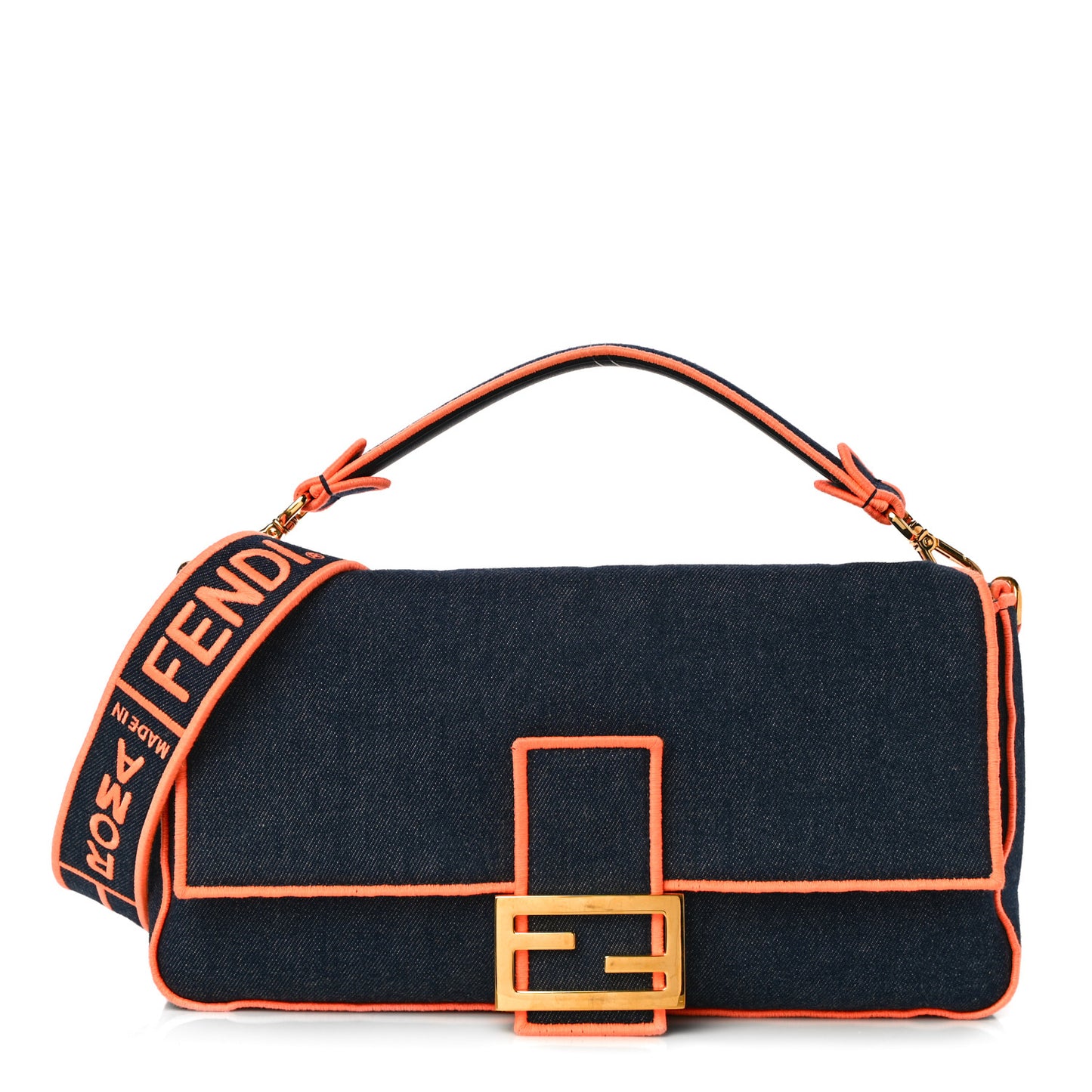 Denim Large Baguette Blue Arancio Fluo