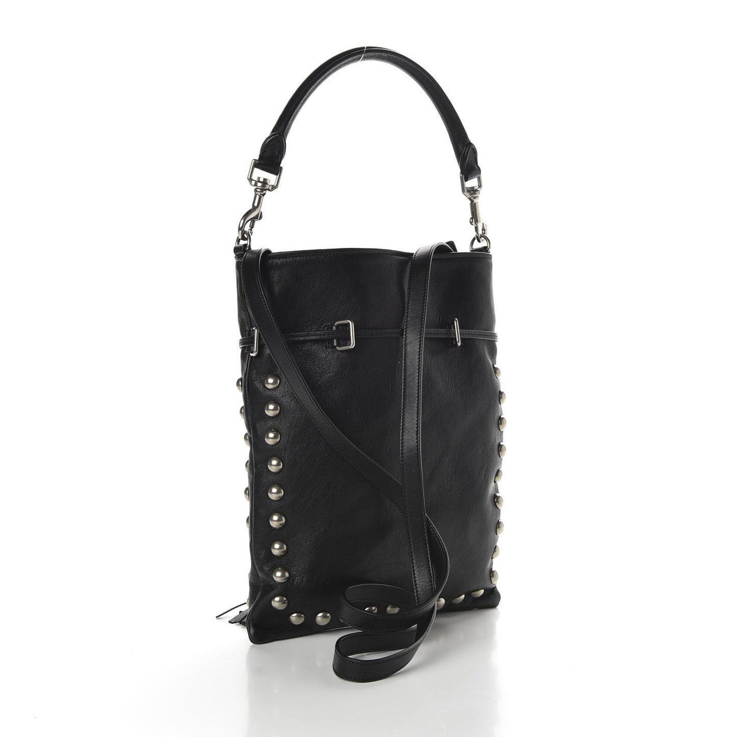 Calfskin Studded Monogram Flat Bucket Black