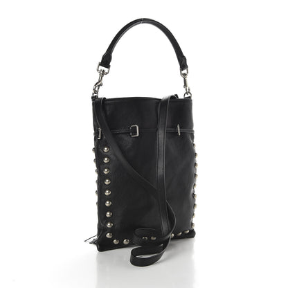 Saint Laurent Calfskin Studded Monogram Flat Bucket Black 3 of 9