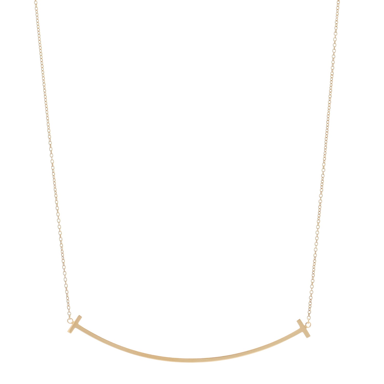 Tiffany 18K Yellow Gold Large T Smile Pendant Necklace 1 of 4