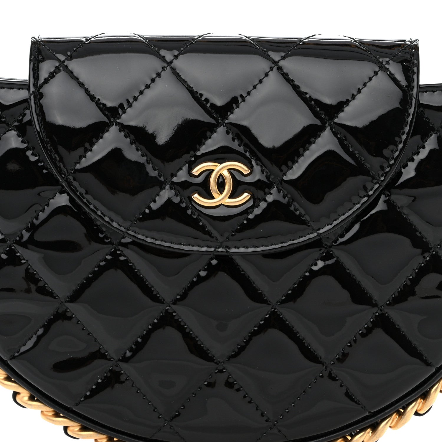 Chanel Patent Calfskin Quilted Chain Hoop Bag Black 8 of 10