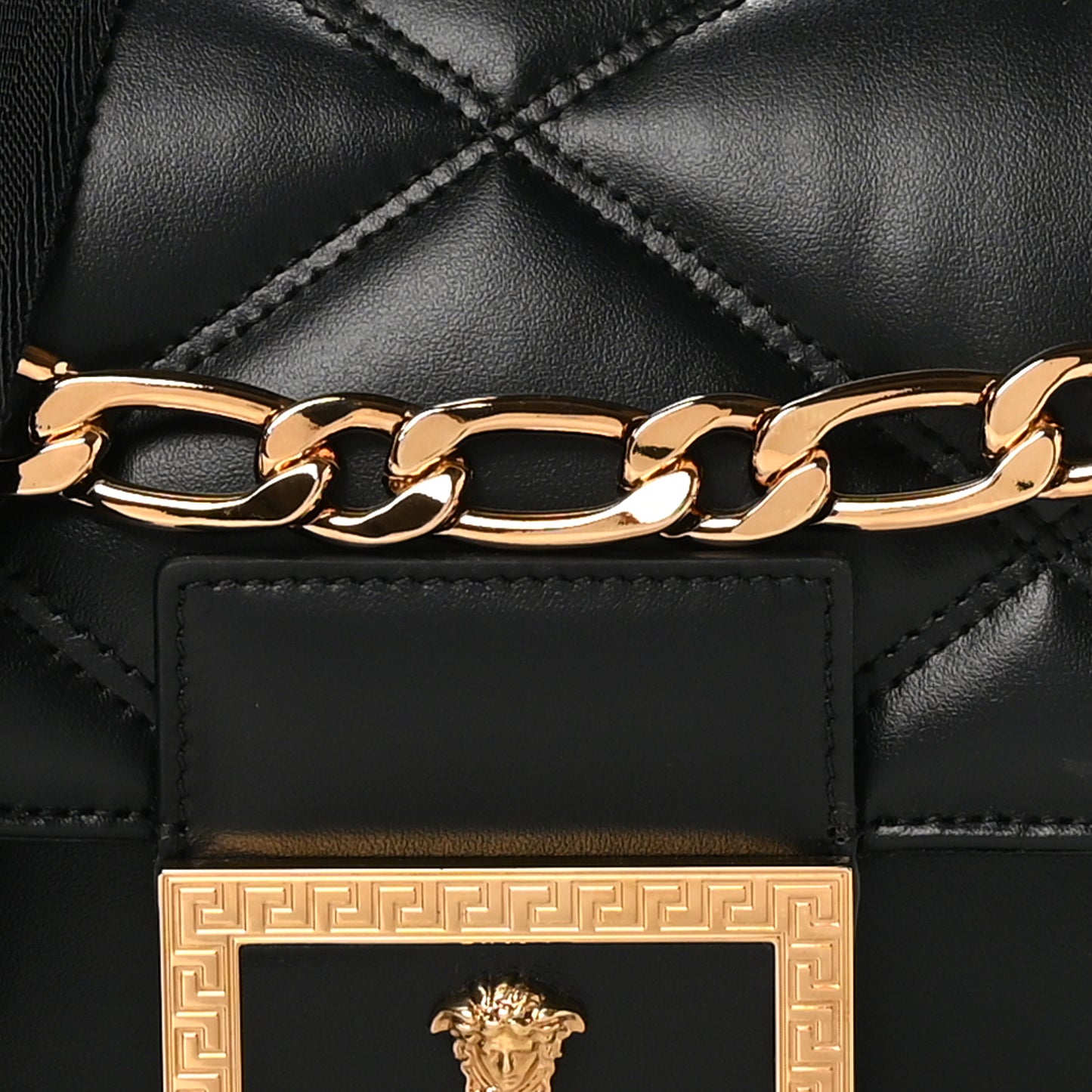Nappa Quilted Medusa Top Handle Shoulder Bag Black