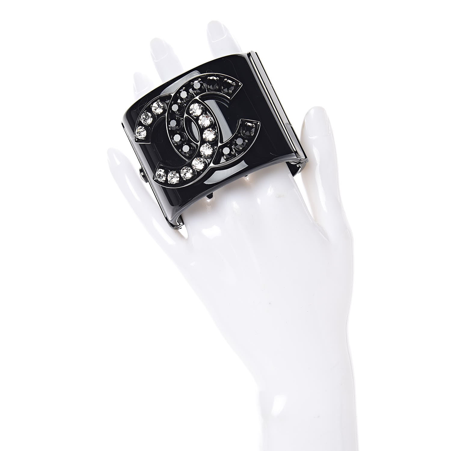 Chanel Resin Ruthenium Crystal CC Cuff Black 2 of 5