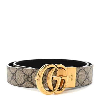 Gucci GG Supreme Monogram Plutone Calfskin Double G Reversible 30mm Belt 75 30 Beige Ebony Black 1 of 7